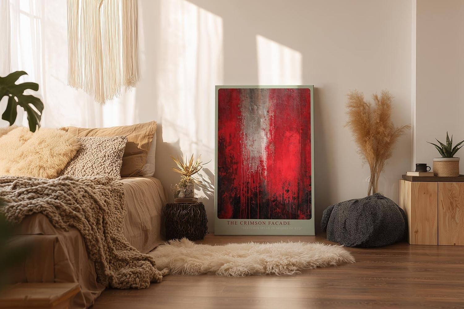 Paul Sinus Wandbild in 40x60cm The Crimson Facade – Ausdrucksstarkes abstraktes Kunstwerk in leuchtendem Rot mit strukturreicher Oberfläche