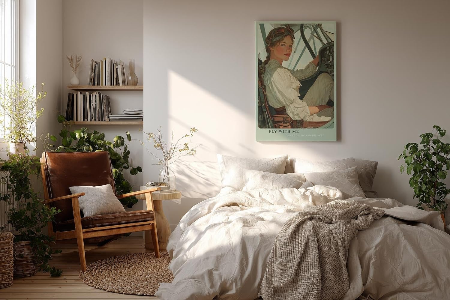 Paul Sinus Wandbild in 40x60cm Fly With Me – nostalgisches Pilotenporträt in Vintage-Illustrationsstil für stilvolle Raumgestaltung