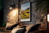 Paul Sinus Kunstdruck 40x60cm Südtirol Italien – sonnige Hügellandschaft mit goldenen Wiesen und herbstlicher Tiefe