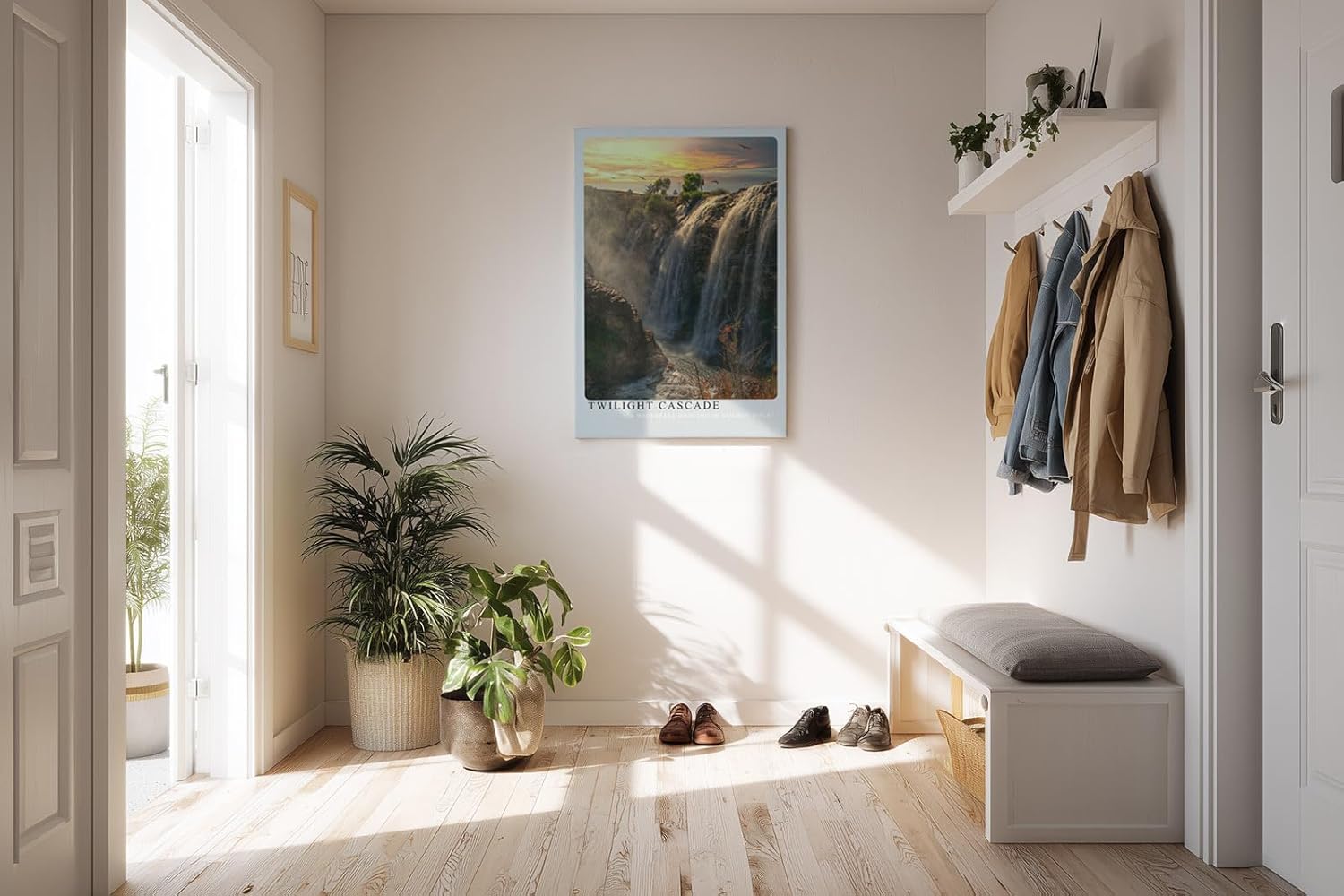 Paul Sinus Wandbild 60x90cm Twilight Cascade mit Wasserfall in goldenem Licht der Abenddämmerung