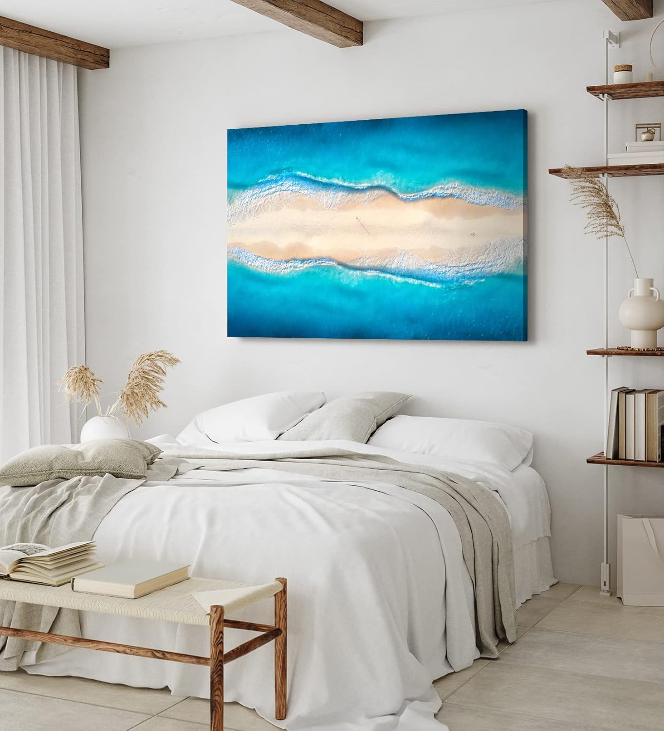 Paul Sinus Wandbild 120x80cm Strand aus der Vogelperspektive Luftaufnahme Blau