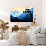 Paul Sinus Wandbild 120x80cm Einsamer Baum Himalaja Berg Berggipfel Schneegipfel Blau