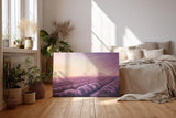 Sinus Art Wandbild 120x80cm Friedliche Landschaft mit Lavendelreihen und weichem Abendlicht für stimmungsvolle Atmosphäre