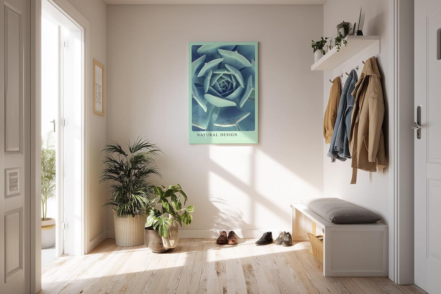 Paul Sinus Kunstdruck 40x60cm Natural Design – Sukkulente in spiralförmiger Anordnung und kühler Farbwelt