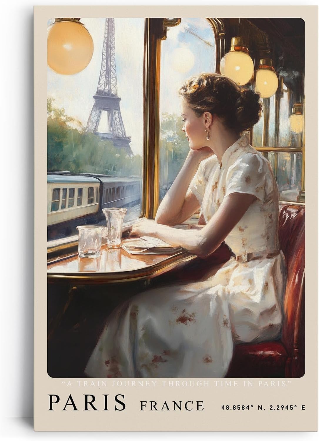 Paul Sinus Leinwandbild 80x120cm Paris Nostalgie – Eiffelturm, Zugreise, Romantik, Vintage, Frankreich, Nostalgie, Kunst, Zeitreise, Eleganz, Reflexion