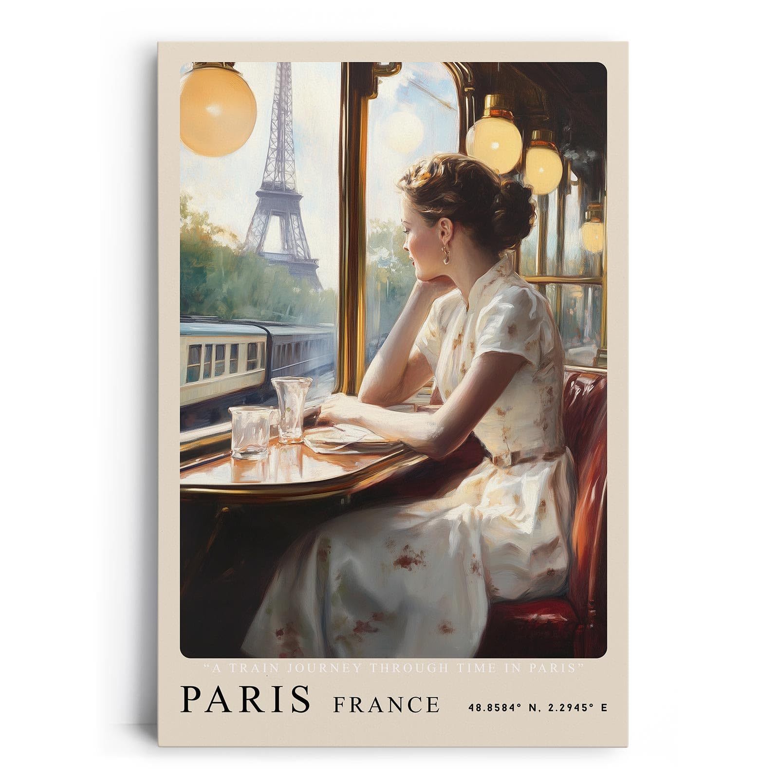 Paul Sinus Leinwandbild 80x120cm Paris Nostalgie – Eiffelturm, Zugreise, Romantik, Vintage, Frankreich, Nostalgie, Kunst, Zeitreise, Eleganz, Reflexion