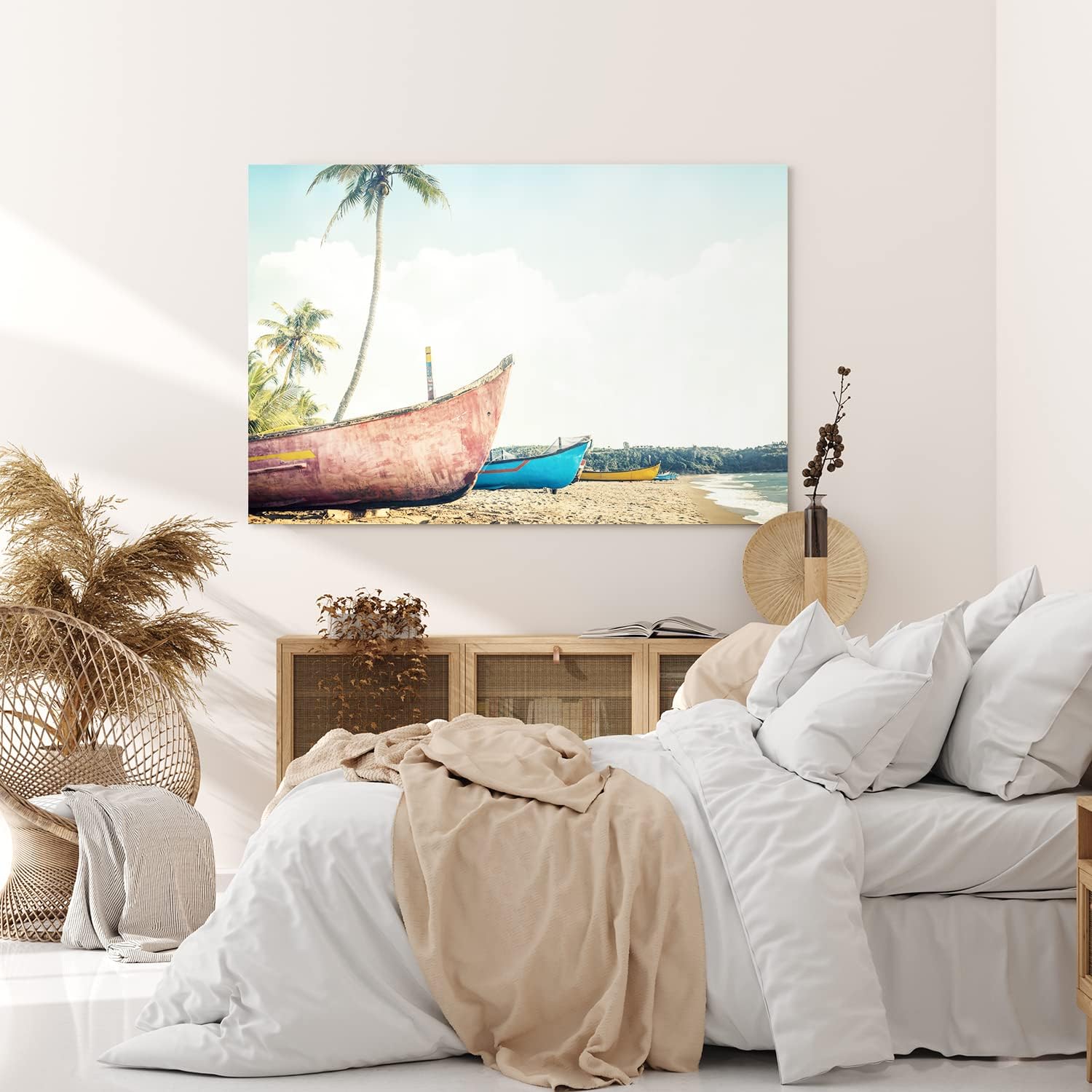 Paul Sinus Wandbild 120x80cm Karibik Paradies Strand Fischerboote Palmen Sonnenschein