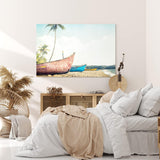 Paul Sinus Wandbild 120x80cm Karibik Paradies Strand Fischerboote Palmen Sonnenschein