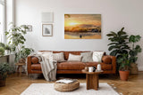 Sinus Art Wandbild 120x80cm Einzelnes Boot auf ruhigem Wasser bei Sonnenuntergang – Natur pur auf Leinwand