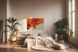Sinus Art Wandbild 120x80cm Makroaufnahme leuchtend orangefarbener Blütenblätter mit funkelnden Wassertropfen