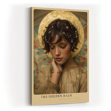 Paul Sinus Wandbild in 40x60cm The Golden Halo – Elegantes Porträt einer jungen Frau mit goldenem Heiligenschein in sanften, warmen Farbtönen für stilvolle Raumgestaltung