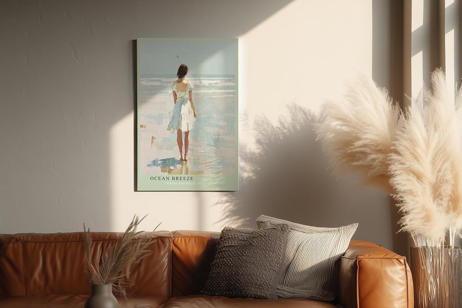 Paul Sinus Wandbild in 40x60cm Frau im weißen Sommerkleid am Meer – maritimes Küstenmotiv in impressionistischer Malweise für eine ruhige Wohnraumgestaltung