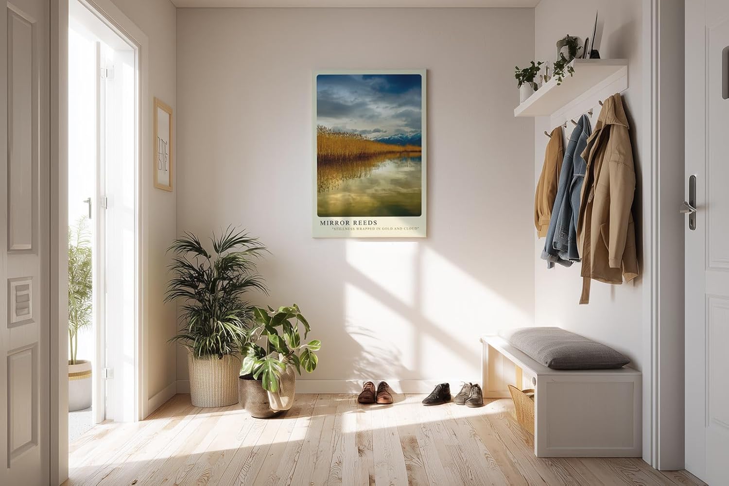 Paul Sinus Kunstdruck 40x60cm Schilf See Spiegelung Natur Berge Stille Landschaft Mirror Reeds