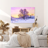 Wandbild 120x80cm Baum im Winter Schnee Sonnenuntergang Natur Wald