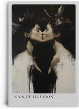 Paul Sinus Leinwandbild 40x60cm surrealer Kuss zweier Frauen in verträumter Spiegelung mit dunkler Eleganz – kunstvolles Leinwandbild
