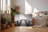 Sinus Art Wandbild 120x80cm Langer Holzsteg führt zentriert in den Horizont – ein Sinnbild für Ruhe und Fokus