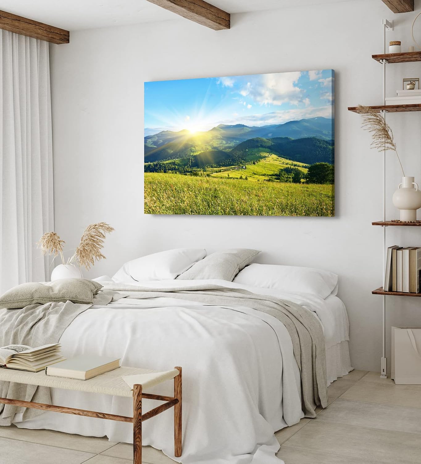 Paul Sinus Wandbild 120x80cm Alpenlandschaft Berge Gebirge Wiese Sonnenuntergang