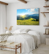 Paul Sinus Wandbild 120x80cm Alpenlandschaft Berge Gebirge Wiese Sonnenuntergang