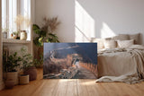 Sinus Art Wandbild 120x80cm Verlaufende Mauerzüge durch hügelige Landschaft in weichem Licht