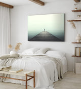 Paul Sinus Wandbild 120x80cm Meer Holzsteg Businessman Regenschirm Grau Regen