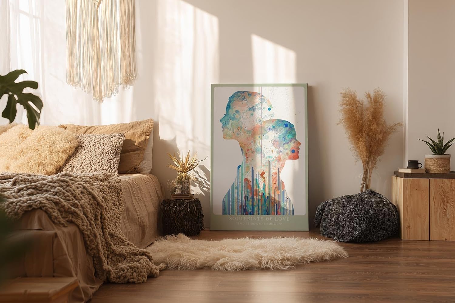 Paul Sinus Wandbild in 40x60cm Soulprints of Love – zwei Silhouetten in leuchtend heller, abstrakter Gestaltung, symbolische Kunst in Pastelltönen