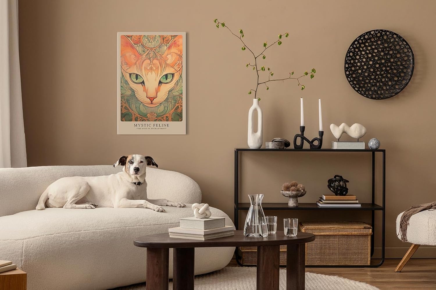 Paul Sinus Leinwandbild 80x120cm Mystische Katze kunstvoll surreal faszinierend hypnotisch elegantes Design stilvolle Wandkunst harmonische Farben