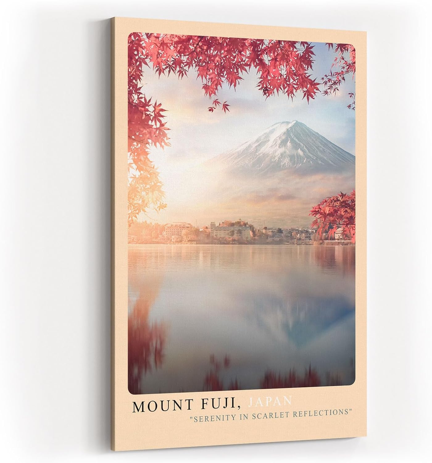 Paul Sinus Kunstdruck 40x60cm Mount Fuji Japan mit Kirschblütenrahmung und Spiegelung im See