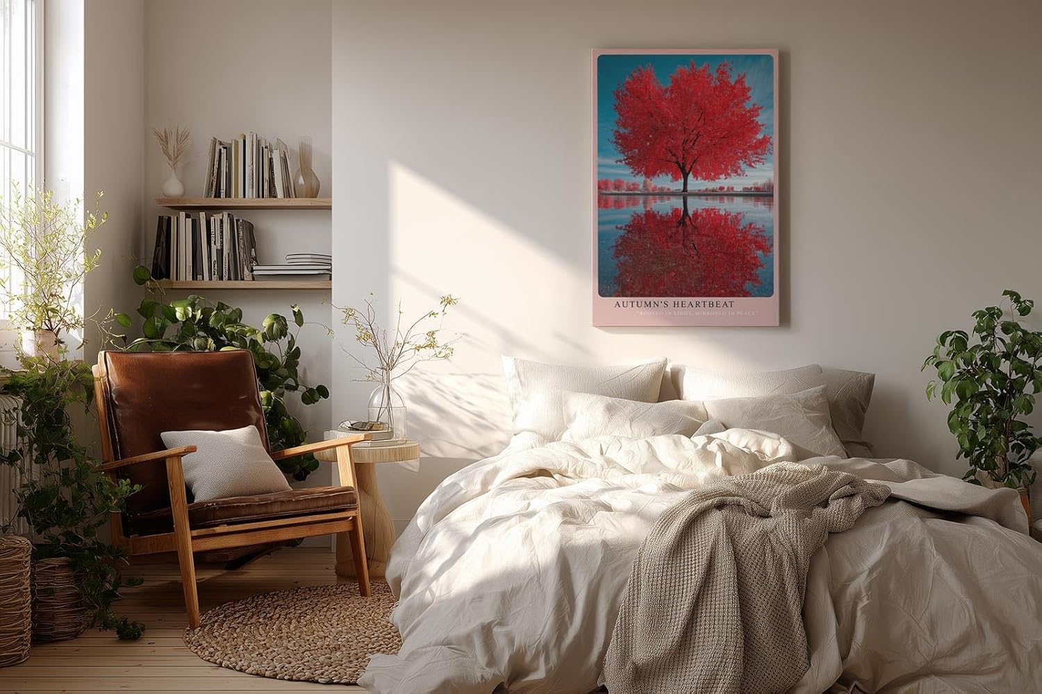Paul Sinus Wandbild in 40x60cm Autumn's Heartbeat Roter Herbstbaum mit Spiegelung im Wasser unter blauem Himmel für elegante Wohnraumgestaltung