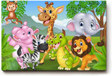 Sinus Art Wandbild 120x80cm Fröhliche Tiergruppe in cartoonhafter Darstellung – ideal für Kinderzimmer