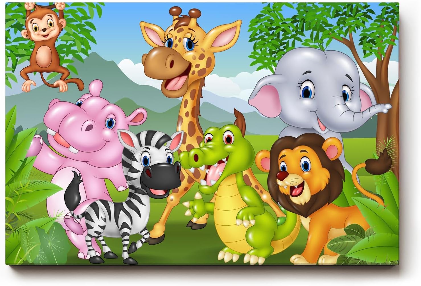 Sinus Art Wandbild 120x80cm Fröhliche Tiergruppe in cartoonhafter Darstellung – ideal für Kinderzimmer