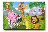 Sinus Art Wandbild 120x80cm Fröhliche Tiergruppe in cartoonhafter Darstellung – ideal für Kinderzimmer