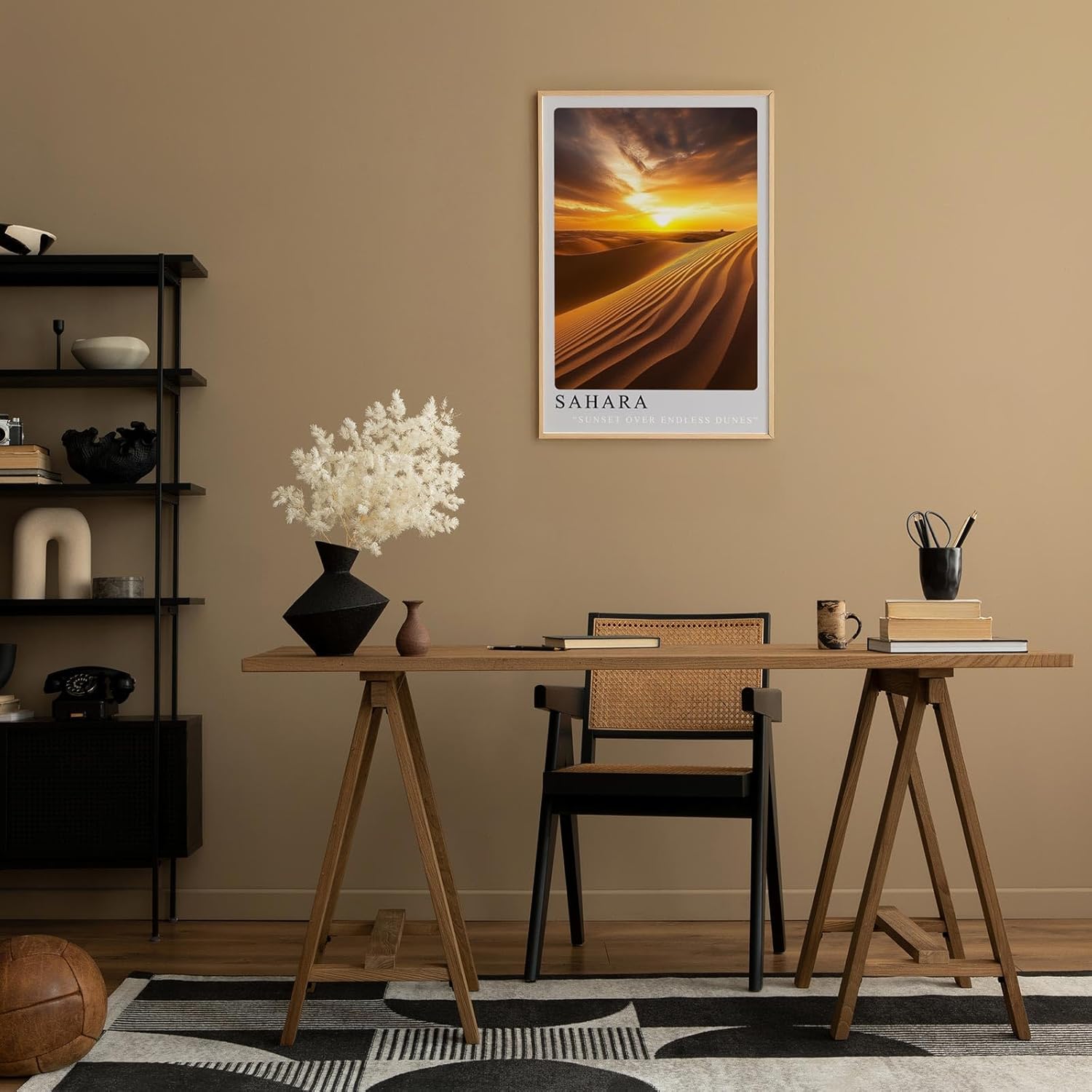 Paul Sinus Leinwandbild 60x90cm Leinwandbild Sahara Wüste Sonnenuntergang Dünen Landschaft Natur goldene Farben endlose Weite Fernweh Magie Atmosphäre
