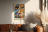 Paul Sinus Wandbild in 40x60cm The Hidden Spell detailreiches abstraktes Porträt zweier Gesichter in Blauund Goldtönen