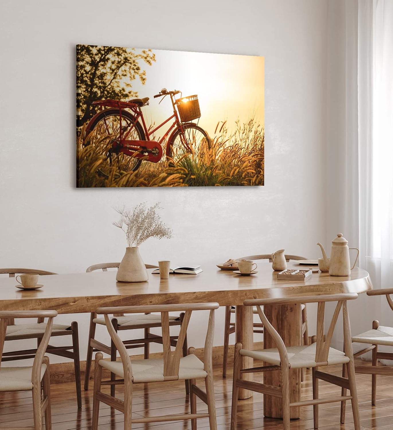 Paul Sinus Wandbild 120x80cm Vintage Fahrrand im Feld Sommer Sonnenuntergang Weizenfeld