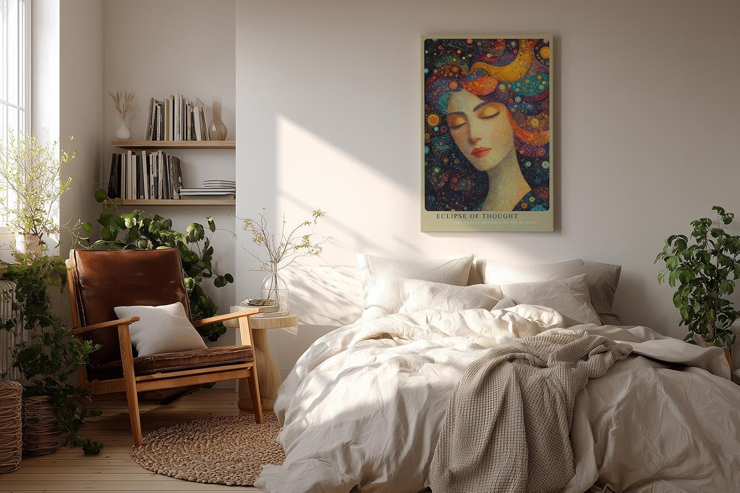 Paul Sinus Wandbild in 40x60cm Eclipse of Thought Künstlerisches Frauenporträt mit bunten, kreisförmigen Mustern im Haar für lebendige und inspirierende Raumgestaltung