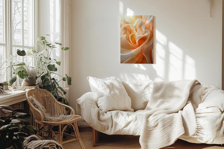 Paul Sinus 60x90cm Wandbild Fließende Blütenseide in Apricot – Sinnliche Wandkunst mit floraler Tiefe Blume