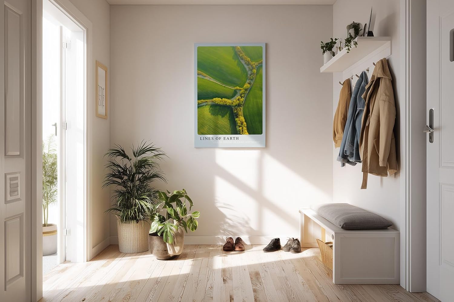 Paul Sinus Kunstdruck 40x60cm Lines of Earth mit Luftaufnahme von Feldern und gelben Baumlinien