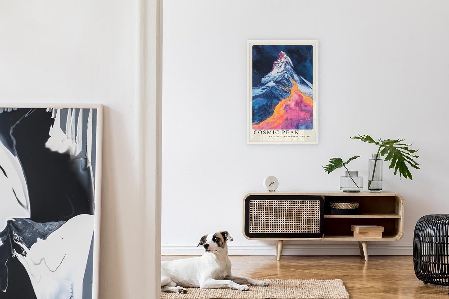 Paul Sinus Leinwandbild 40x60cm Leinwandbild Cosmic Peak – Faszinierende Darstellung eines Berggipfels mit kosmischen Farben, surrealer Naturkunst