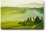 Sinus Art Wandbild 120x80cm Traumhafte Aussicht über die grünen Hügel der Toskana im frühen Sonnenlicht