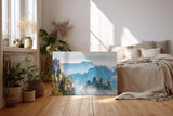 Sinus Art Wandbild 120x80cm Zerklüftete Bergformationen im Nebelmeer für eine ruhige und geheimnisvolle Raumwirkung