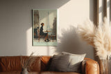 Paul Sinus Wandbild in 40x60cm Still Waiting – Romantische Szene einer Frau im schwarzen Kleid an einem Pariser Straßencafé mit Blick auf den Eiffelturm, moderne Bilder in warmen, weichen Farbtönen