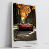 Paul Sinus Leinwandbild 60x90cm Falco Rosso Leinwandbild rotes Auto in herbstlicher Allee faszinierendes Zusammenspiel von Leistung und Schönheit
