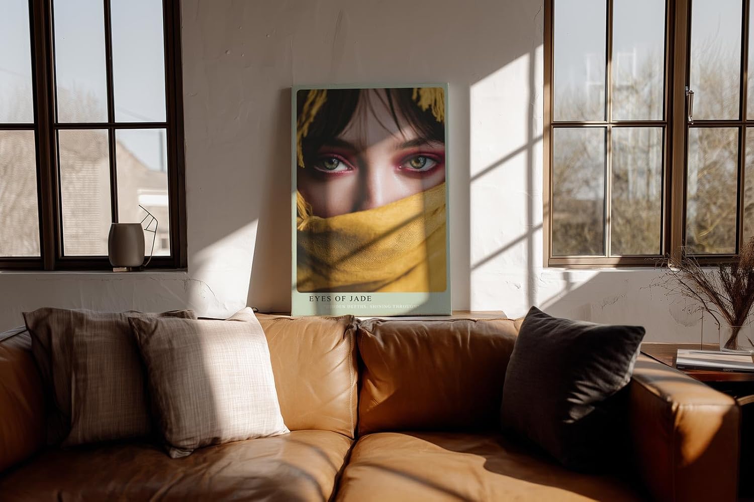 Paul Sinus Wandbild in 40x60cm Eyes of Jade – Intensiver Blick mit grünen Augen und gelbem Tuch
