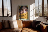 Paul Sinus Wandbild in 40x60cm Eyes of Jade – Intensiver Blick mit grünen Augen und gelbem Tuch