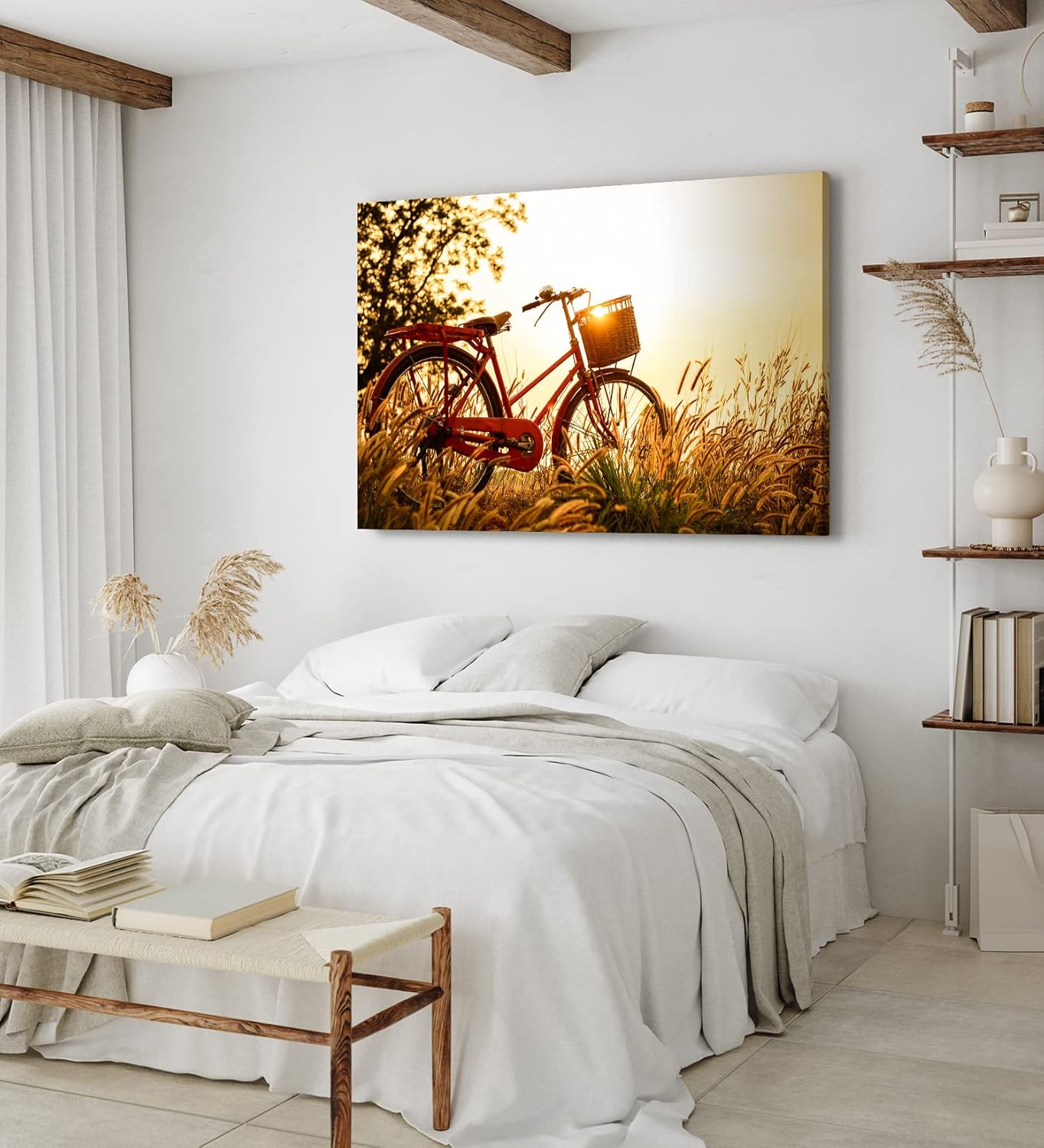 Paul Sinus Wandbild 120x80cm Vintage Fahrrand im Feld Sommer Sonnenuntergang Weizenfeld