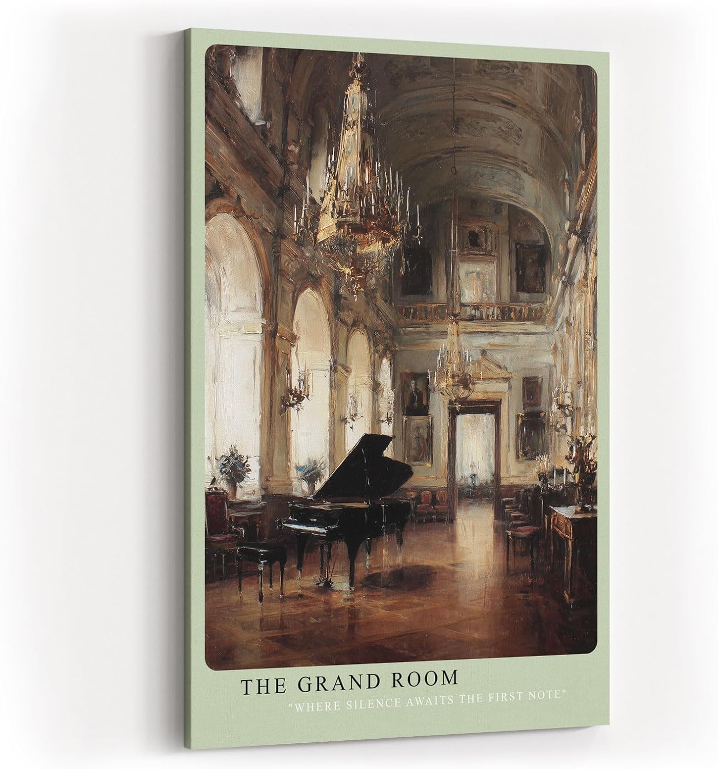 Paul Sinus Wandbild in 40x60cm The Grand Room Historischer Konzertsaal mit Flügel, Kronleuchtern und eleganter Architektur in Öloptik