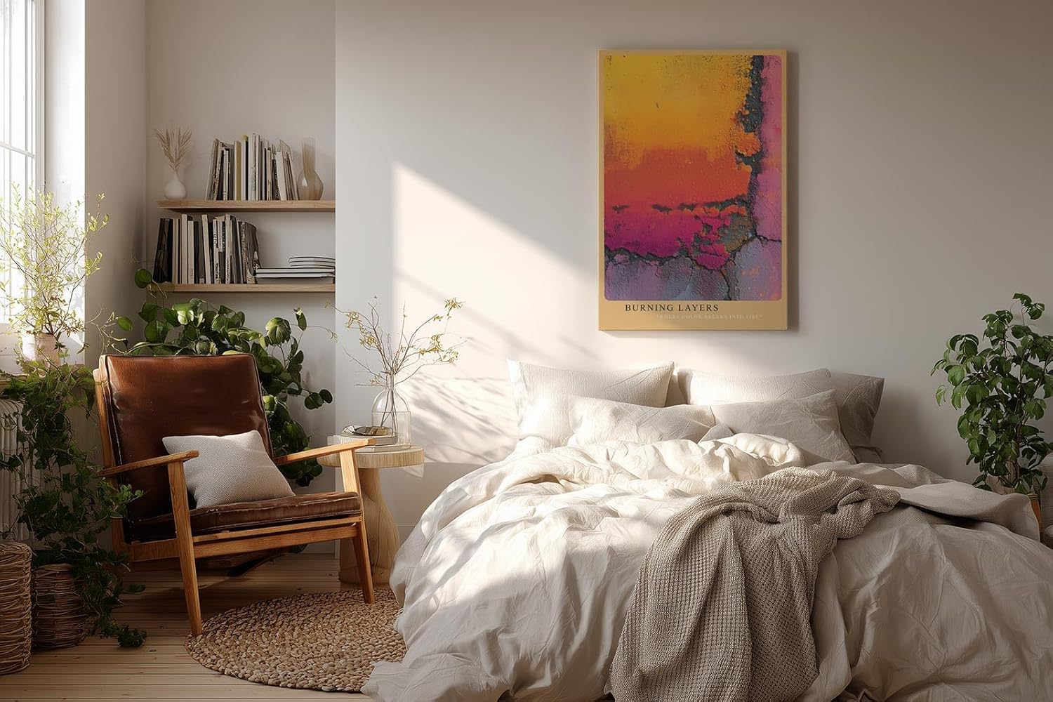 Paul Sinus Wandbild in 40x60cm Burning Layers Abstrakte Nahaufnahme einer farbintensiven, verwitterten Oberfläche in Gelb-, Orangeund Pinktönen