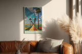 Paul Sinus Wandbild in 40x60cm The Tropic Trail mit farbintensiver Palmenallee und geometrischem Himmel für lebendige Raumgestaltung