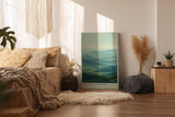 Paul Sinus Wandbild in 40x60cm Fields of Stillness – beruhigende Hügellandschaft in zarten Grünund Blautönen für harmonische Raumgestaltung