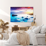 Paul Sinus Wandbild 120x80cm Meer Ozean Sonnenuntergang Felsen Klippen Horizont